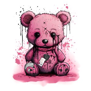 roze unisex-teddybeer met een bruin tatoeage op het voorhoofd 2