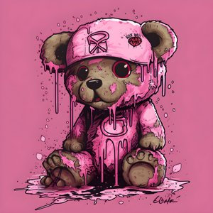 roze unisex-teddybeer met een bruin tatoeage op het voorhoofd 4