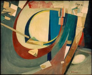 Abstract schilderij Skoyen II door Kurt Schwitters