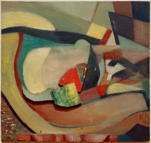 Reliëf met rode voet door Kurt Schwitters