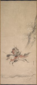 Een Samurai te paard, 17e eeuw door Kusumi Morikage