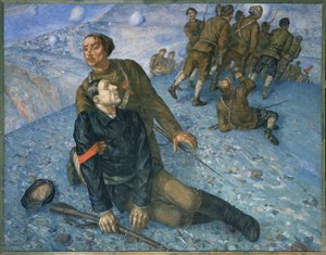 De dood van de commissaris door Kuzma Sergeevich Petrov Vodkin