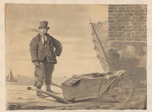 Rokende visser met kruiwagen door L.F.H. Andrau