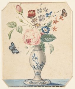 Vaasje met bloemen en een blauwe vlinder door L.W. Garrison