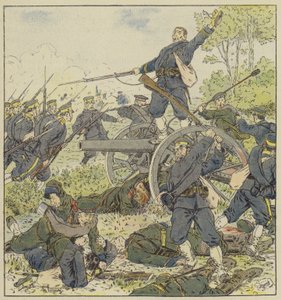 Russische batterij veroverd met de bajonet door Japanse infanterie door L. Malespine