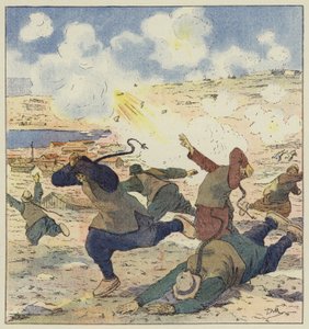 Vlucht van de Chinezen bij het eerste bombardement van Port-Arthur