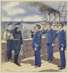 Inspectie van een koopvaardijschip door een Russische officier door L. Malespine