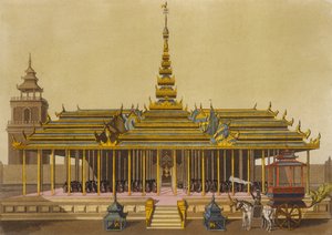 De koning van Siam spreekt hovelingen toe in zijn paviljoen, plaat 69 uit Le Costume Ancien et Moderne door Jules Ferrario, gegraveerd door Gaetano Zancon (1771-1816) gepubliceerd ca.1820s-30s door L. Rossi