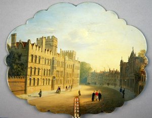 Victoriaans scherm met een scène van Oxford High Street en Queen