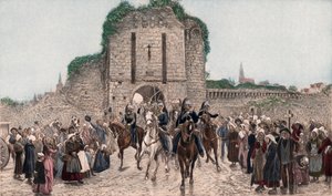 Cavalerie verlaat een Bretonse stad door Lady  Butler