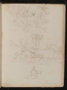 "Een palmbos in San Remo", een door paarden getrokken koets voor "een poort in San Remo", een vrouwelijke figuur te paard