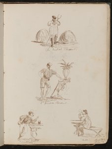 "Engelse Boer", "een Genuese Boer", Studie van Figuren in Tavernes Ingeschreven "Battista" en "Bile", Plaats en Datum "20 Juni"