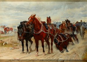 Patiënt Helden, een Koninklijk Paardenartillerie Kanonteam in actie, circa 1882 door Lady Butler