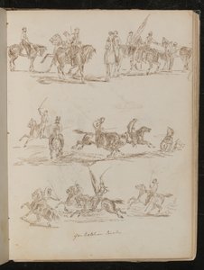 Drie Studies van Soldaten te Paard Ingeschreven "Garibaldische Cavalerie" door Lady Butler