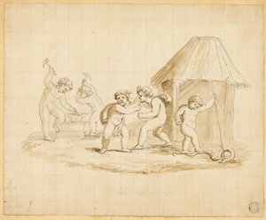 Putti die mythologische scènes opvoeren door Lady Diana Beauclerk