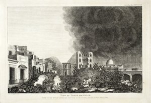 Uitzicht op Torro del Greco: genomen op de 8e dag na de uitbarsting van Vesuvius, 15 juni 1794, 1822