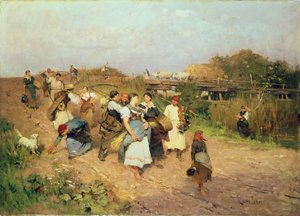 Oogsters op weg naar huis, 1881 door Lajos Deak Ebner