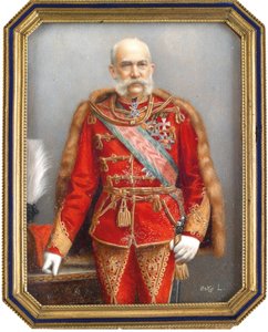 Portret van Frans Jozef I van Oostenrijk in Hongaars uniform