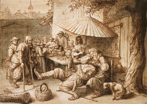 Een kwakzalver tandarts die een tand van een boer trekt, laat 17e eeuw