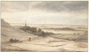 Gezicht vanuit de duinen op het dorpje Schoorl door Lambert Doomer