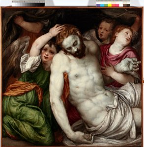 Pieta en engelen (Pieta met engelen) door Lambert Sustris