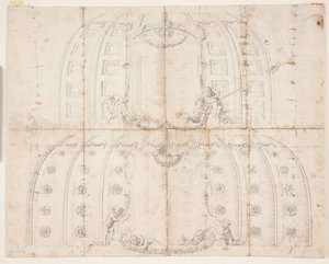 Frederiksborg slot, Audiëntiezaal. Twee verschillende ontwerpen voor plafonddecoratie voor de koepel door Lambert van Haven