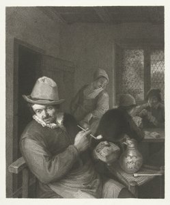 Kroegscène met man die een pijp stopt door Lambertus Antonius Claessens