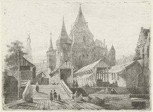 Gezicht op de Nieuwmarkt te Amsterdam door Lambertus  Hardenberg