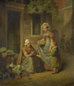 Vrouw die groenten verkoopt door Lambertus Johannes Hansen