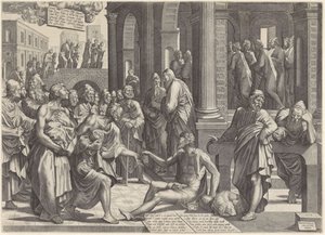 Petrus en Johannes genezen een kreupele aan de tempelpoort