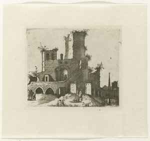 Ruïne met rechthoekige toren