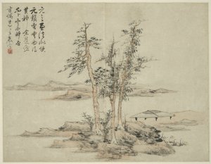 Landschap in de stijl van oude meesters: naar Ni Zan (1301-1374), Cao Zhibo (1272-1355) door Lan Ying