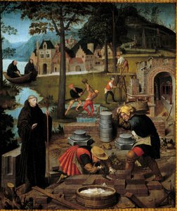 Legende van Sint-Bertin: de abt Sint-Bertin van Sithiu leidt de bouw van het klooster van Sithiu in Saint Omer (detail)