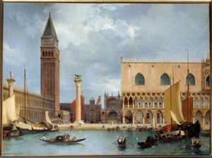 Zicht op een deel van het Hertogelijk Paleis en Piazzetta van Venetië