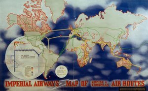 Imperial Airways kaart van Empire en Europese luchtwegen