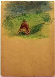 Zonder titel (Man zittend op weide) door Laszlo Moholy Nagy
