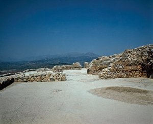 Megaron van het Koninklijk Paleis: locatie van de oude stad Mycene, in de Peloponnesos (1500-1100 v.Chr.) Griekenland