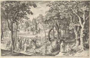 Landschap met ruïne van een ronde tempel