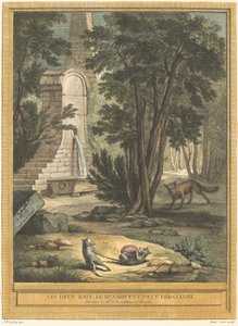 De twee ratten, de vos en het ei door Laurent Cars after Jean Baptiste Oudry
