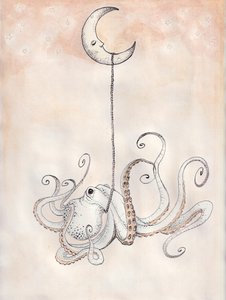 Welterusten Octopus, 2025 (aquarel en inkt op aquarelpapier) door Laurie Michaels
