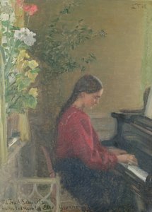 Yvonne de dochter van de kunstenaar speelt piano, ca. 1905 door Laurits Regner Tuxen