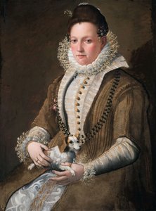 Portret van een dame met een hond door Lavinia Fontana