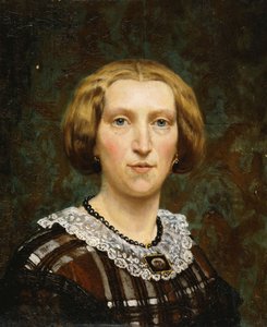 Portret van Sientje Tadema, kleine buste lengte, in Bruine en Witte Jurk en Zwarte Sjaal, 1860 door Lawrence Alma Tadema