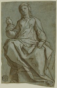 Zittende Vrouwelijke Figuur (Sint Scholastica?) met een Duif