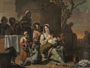 Cirkel van Le Nain - Vintage scène en dansende boerenkinderen (schilderijenpaar), jaren 1650 door Le Nain Brothers
