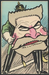 Prentbriefkaart, satirisch in kleuren, ca. 1905: Duitsland Pruisen, Patriottisme - Jaures Jean - Illustratie door Leal de Camara (1877-1948) door Leal de Camara