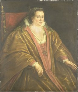 Portret van een vrouw, waarschijnlijk Morosina Morosini, echtgenote van Marino Grimani, de doge van Venetië door Leandro Bassano (workshop of)