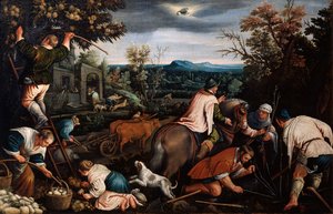 Oktober uit de serie De Seizoenen, eind 16e of begin 17e eeuw door Leandro Bassano