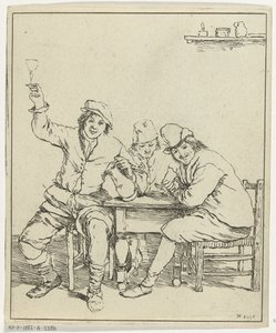 Drie mannen aan tafel roken en drinken