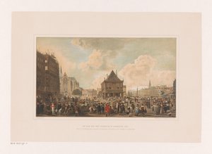 Dam in Amsterdam met het paleis in aanbouw door Leendert Izaac Frederikus Grondijs